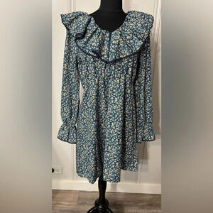 AA & ZZ‎ Floral Ruffle Collar Long Sleeve Boho Dress Size Medium